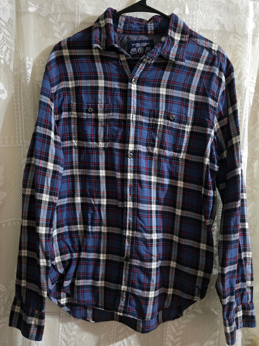 American Eagle Outfitters Blue Plaid Button-Down Shirt